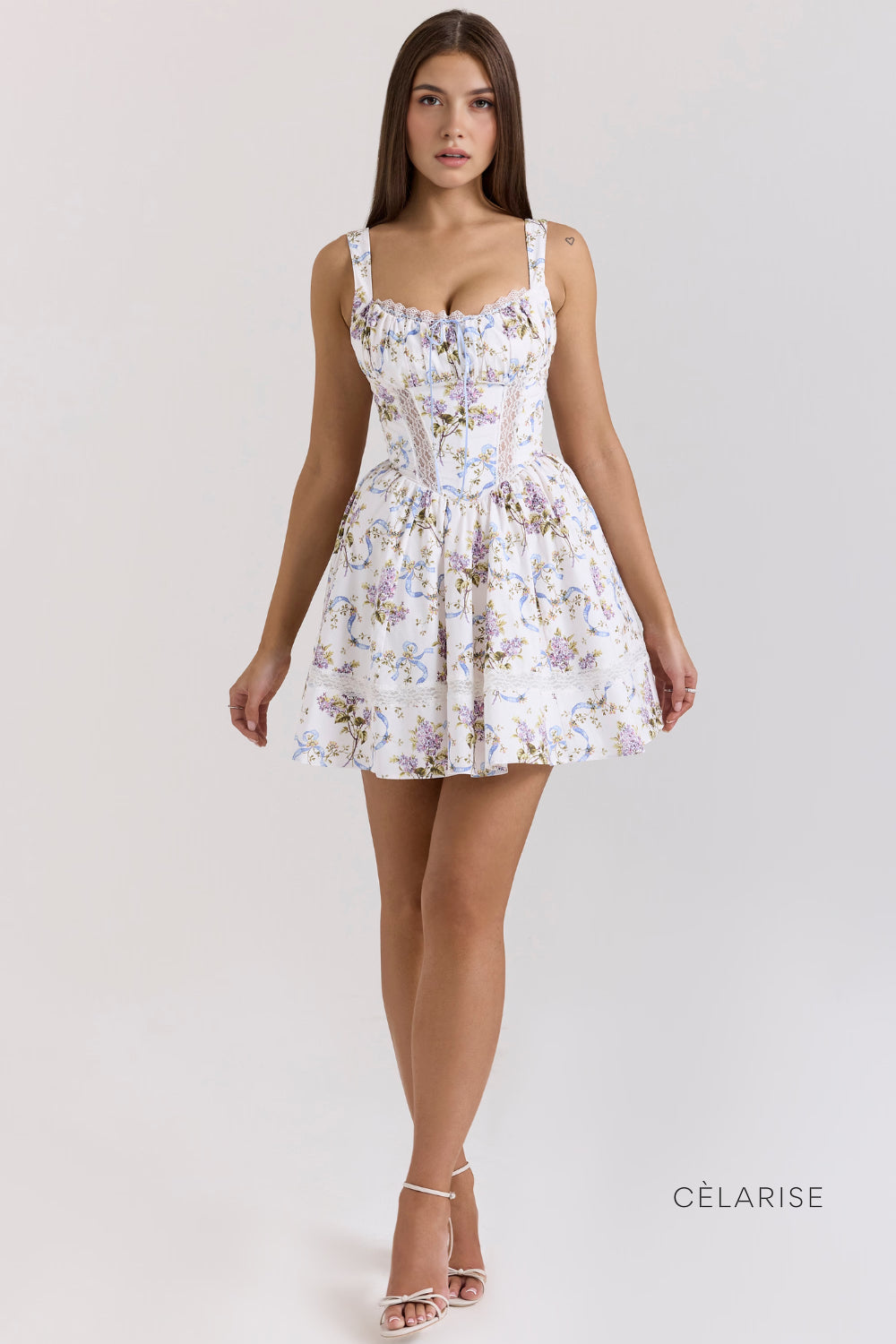Celarise Addison Cicekli Dantelli Mini Elbise | Beyaz cicekli-PP | Beyaz cicekli-P | Beyaz cicekli-M | Beyaz cicekli-G
