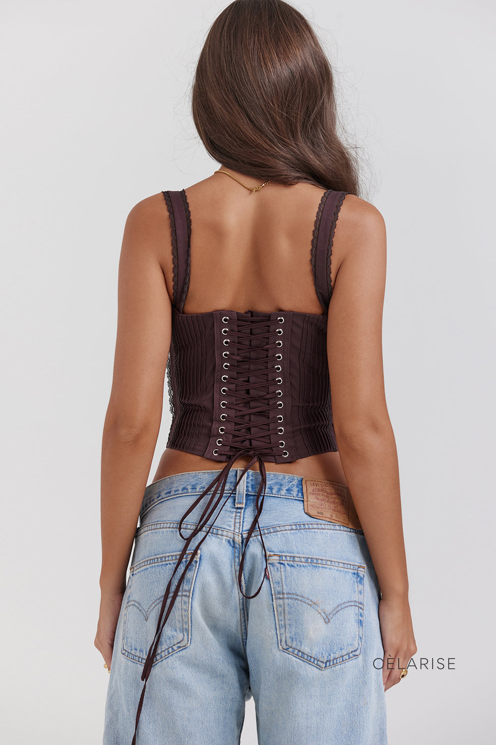 Celarise Alma Fiyonklu Dantel Korse | Kahverengi-PP | Kahverengi-P | Kahverengi-M | Kahverengi-G