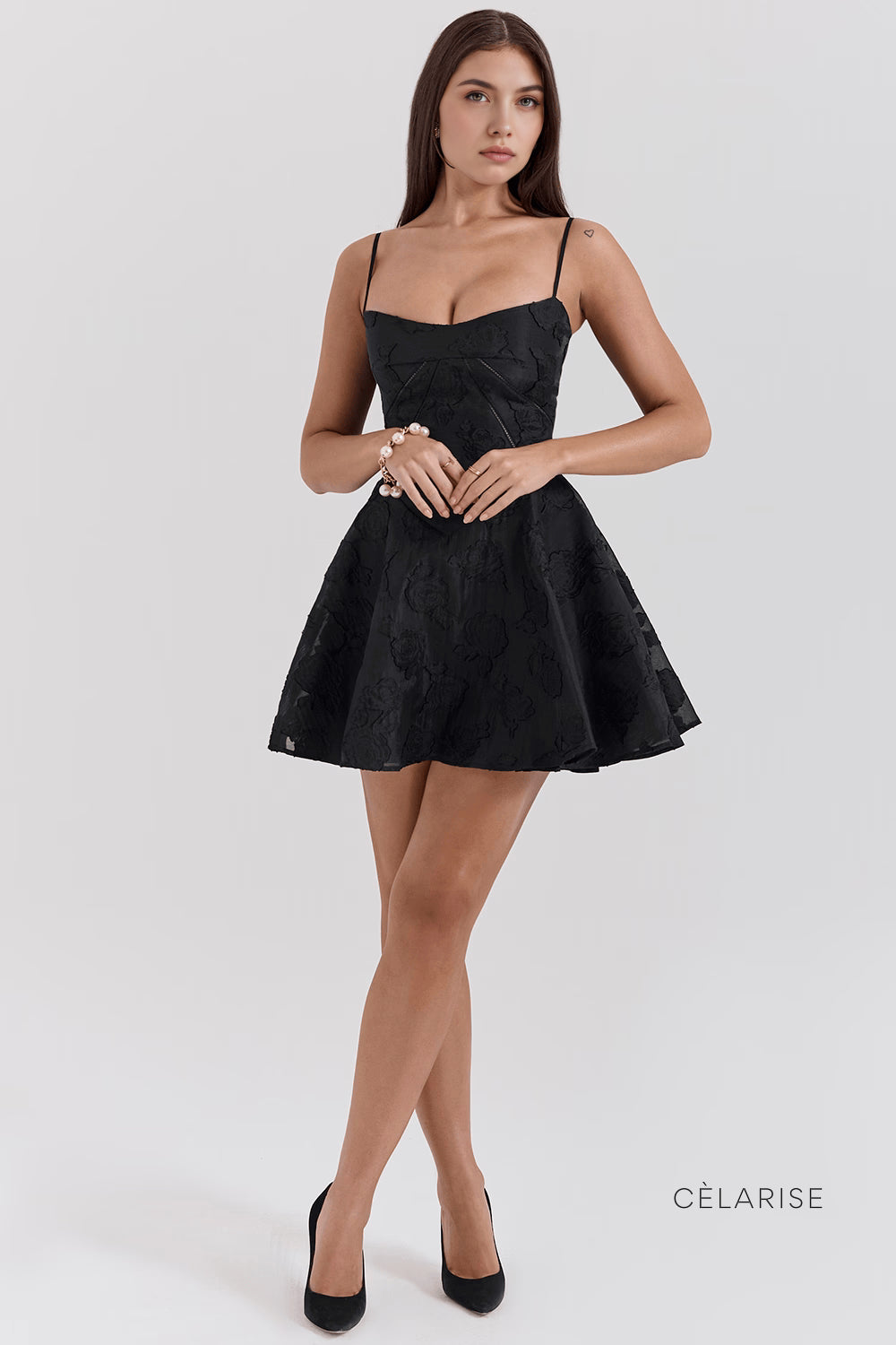 Celarise Alya Kare Yaka Jacquard Elbise | Siyah-PP | Siyah-P | Siyah-M | Siyah-G