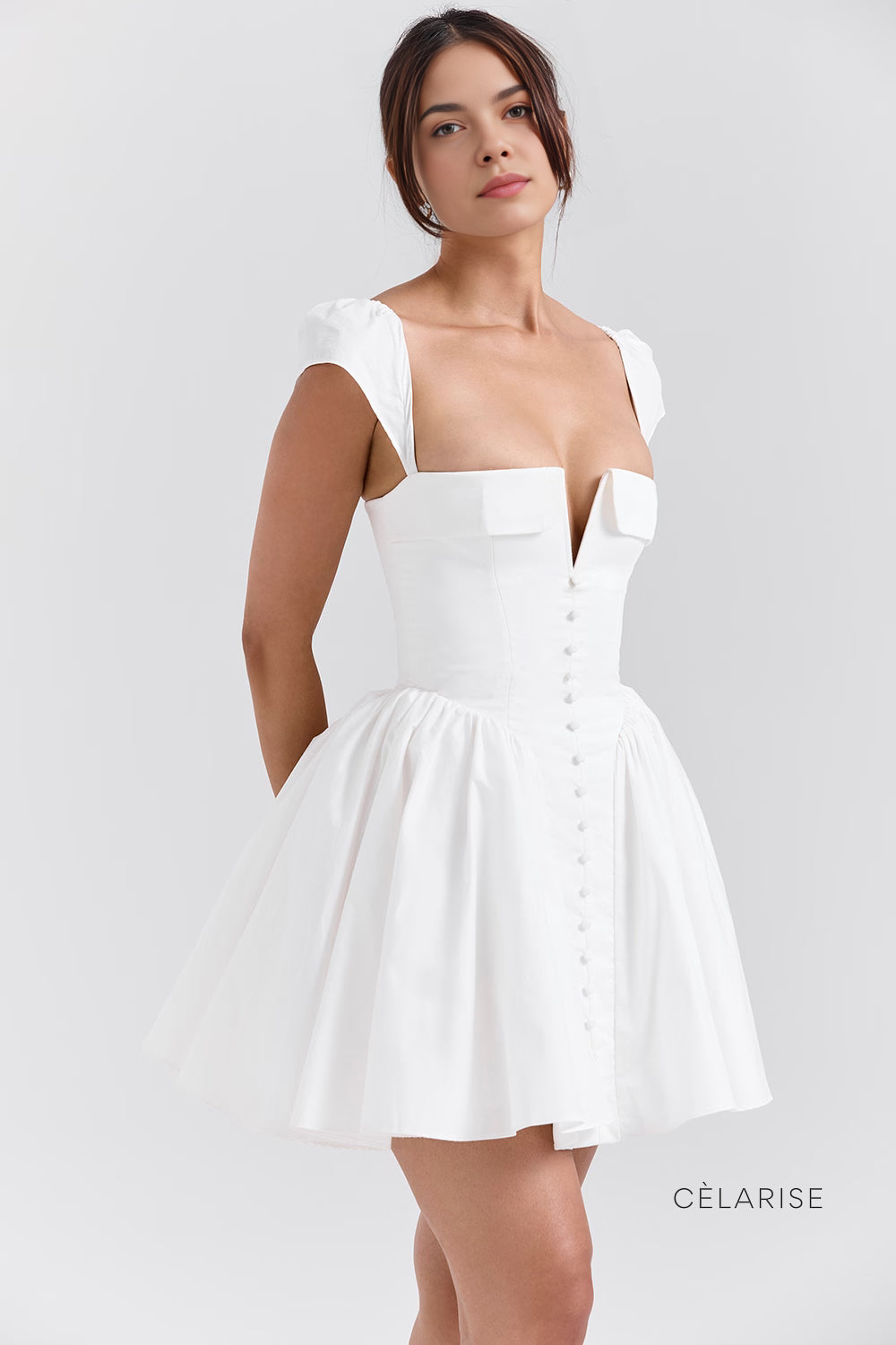 Celarise Amelia Balon Kol Mini Elbise | Beyaz-PP | Beyaz-P | Beyaz-M | Beyaz-G