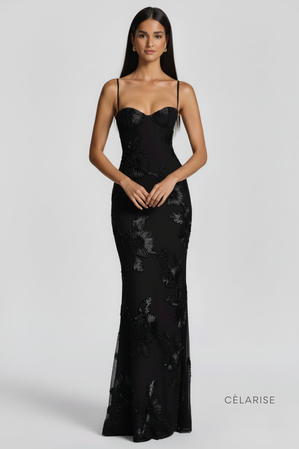 Celarise Anslee Flora Korseli Maxi Elbise | Siyah-PP | Siyah-P | Siyah-M | Siyah-G