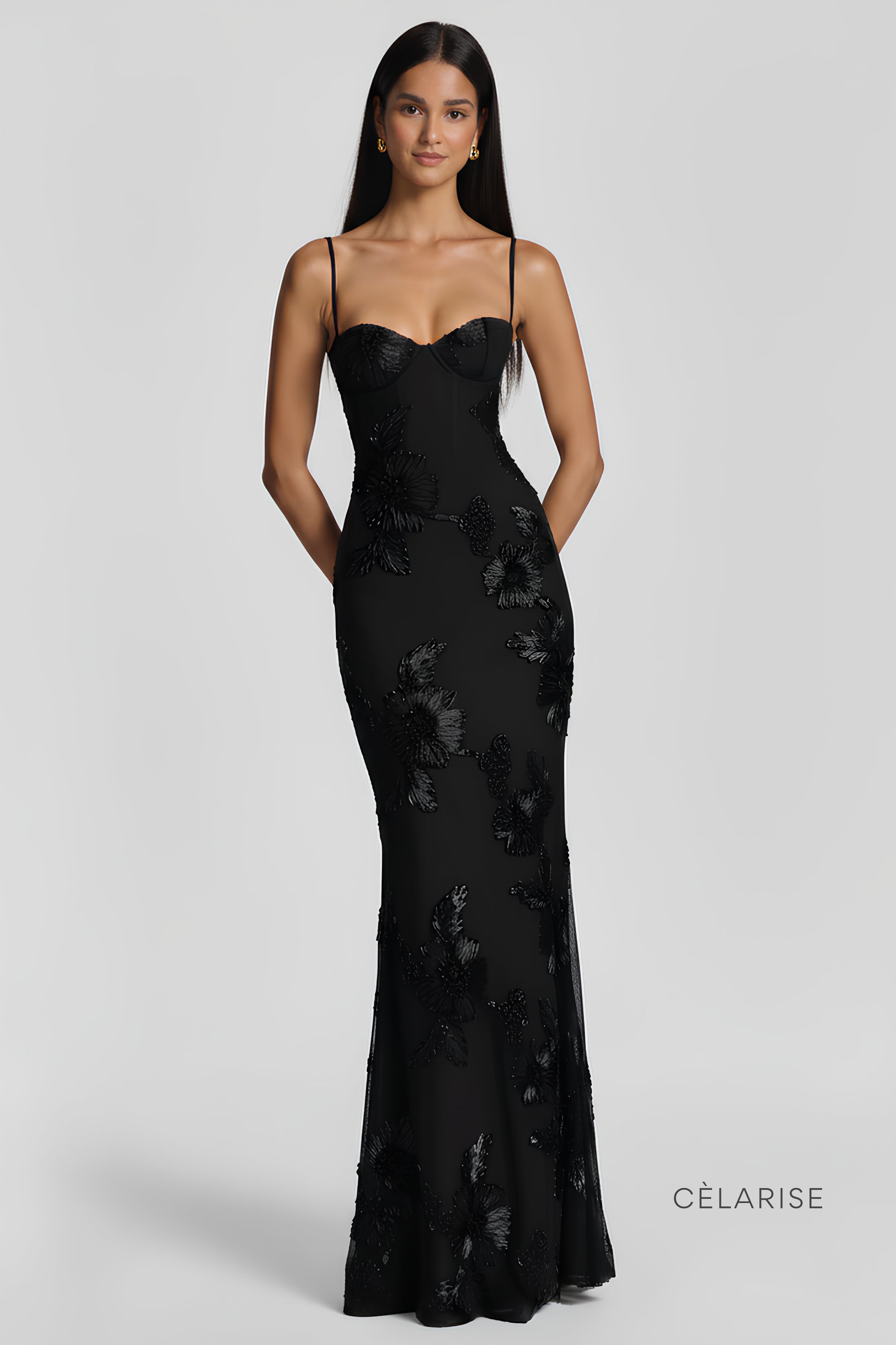 Celarise Anslee Flora Korseli Maxi Elbise | Siyah-PP | Siyah-P | Siyah-M | Siyah-G