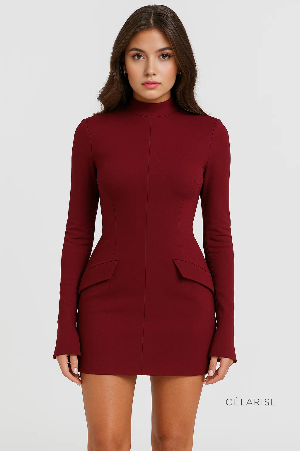 Celarise Arizona Yuksek Yaka Midi Elbise | Marsala-PP | Marsala-P | Marsala-M | Marsala-G