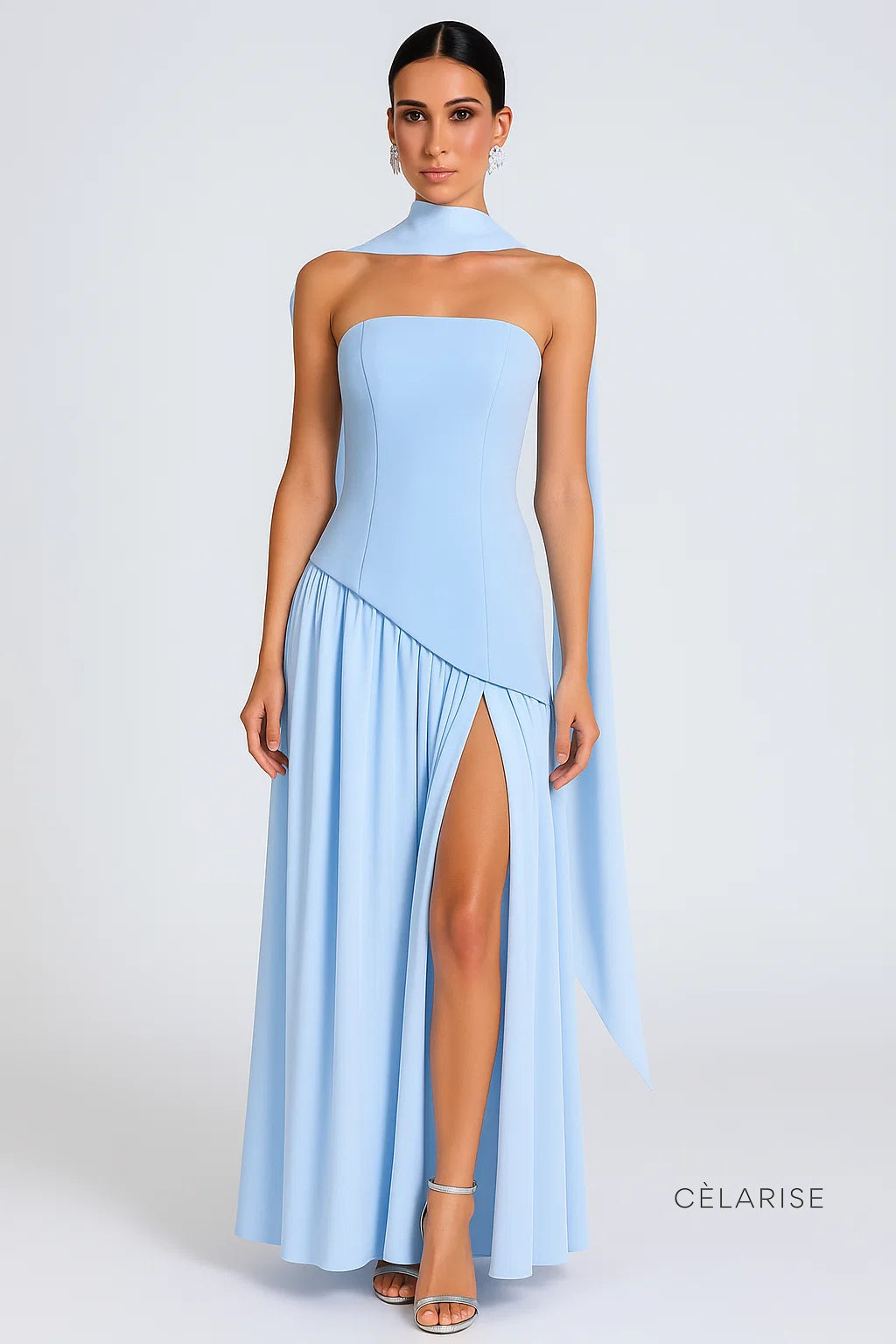 Celarise Aubriee Uzun Kollu Asimetrik Elbise | Mavi-PP | Mavi-P | Mavi-M | Mavi-G