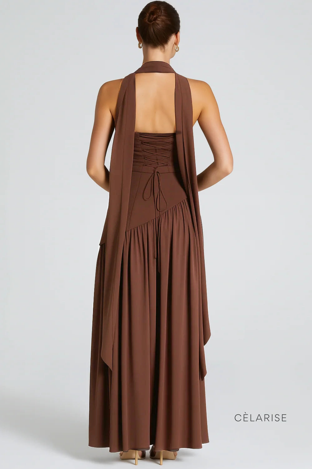 Celarise Aubriee Uzun Kollu Asimetrik Elbise | Kahverengi-PP | Kahverengi-P | Kahverengi-M | Kahverengi-G