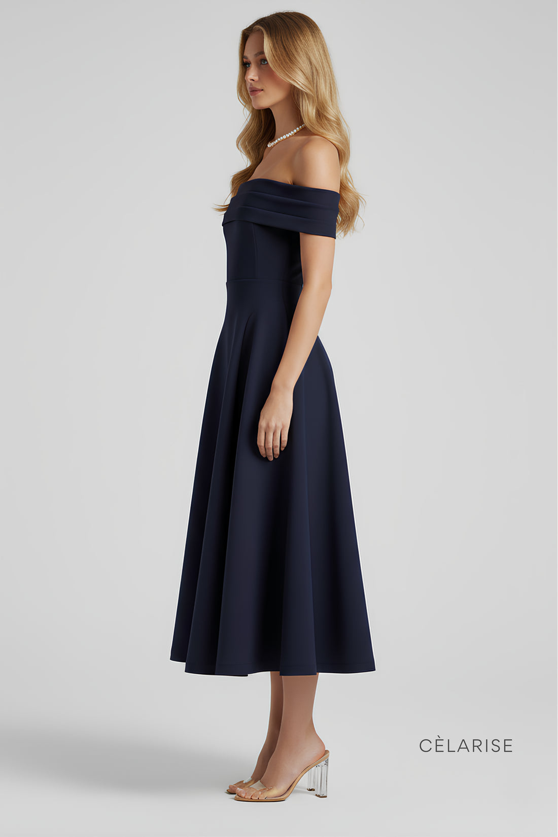 Celarise Avy Saten Omuz Acik Midi Elbise | Lacivert-PP | Lacivert-P | Lacivert-M | Lacivert-G