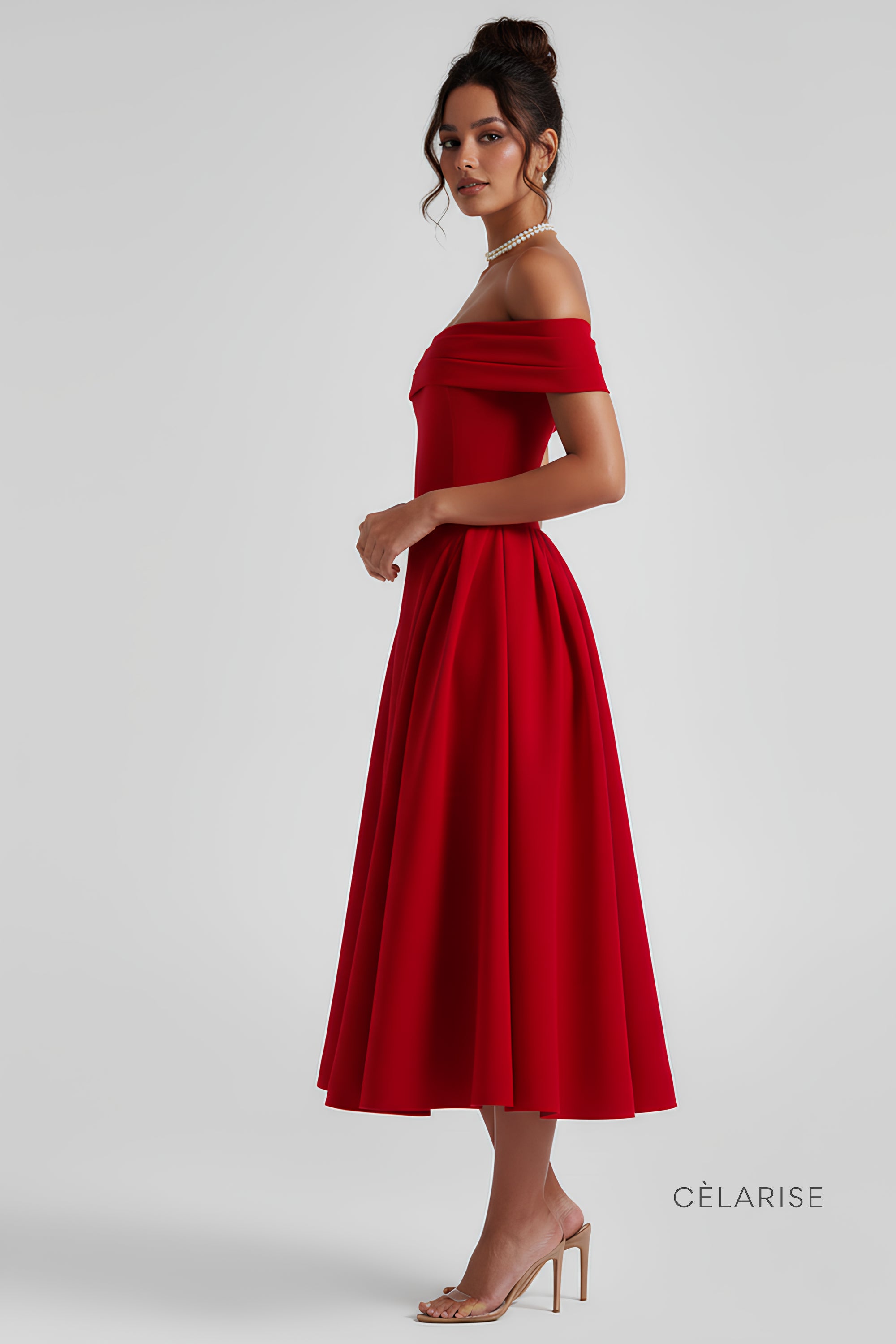 Celarise Avy Saten Omuz Acik Midi Elbise | Kirmizi-PP | Kirmizi-P | Kirmizi-M | Kirmizi-G