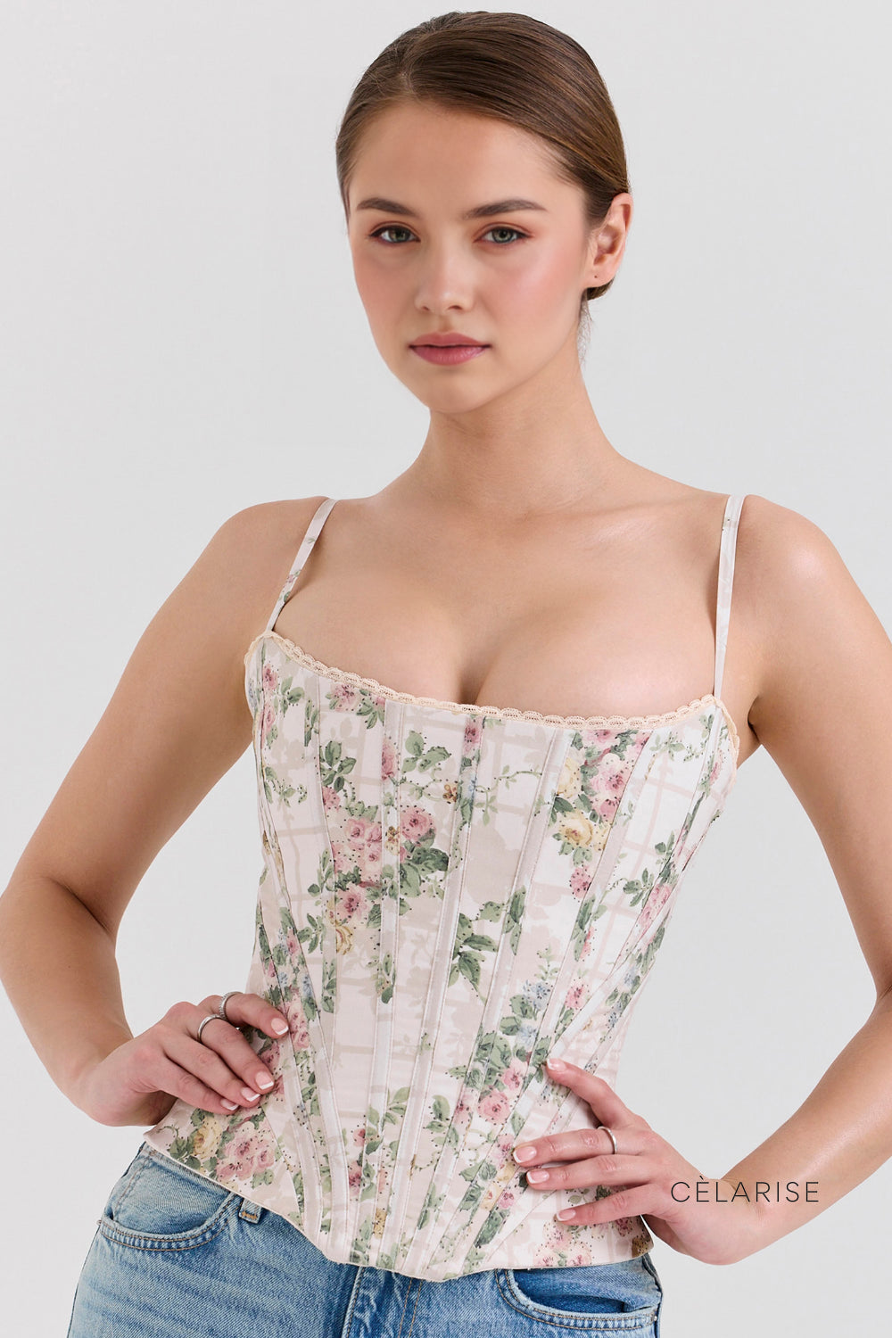 Celarise Azlynn Dantelli Cicekli Korse Ust | Bej cicekli-PP | Bej cicekli-P | Bej cicekli-M | Bej cicekli-G