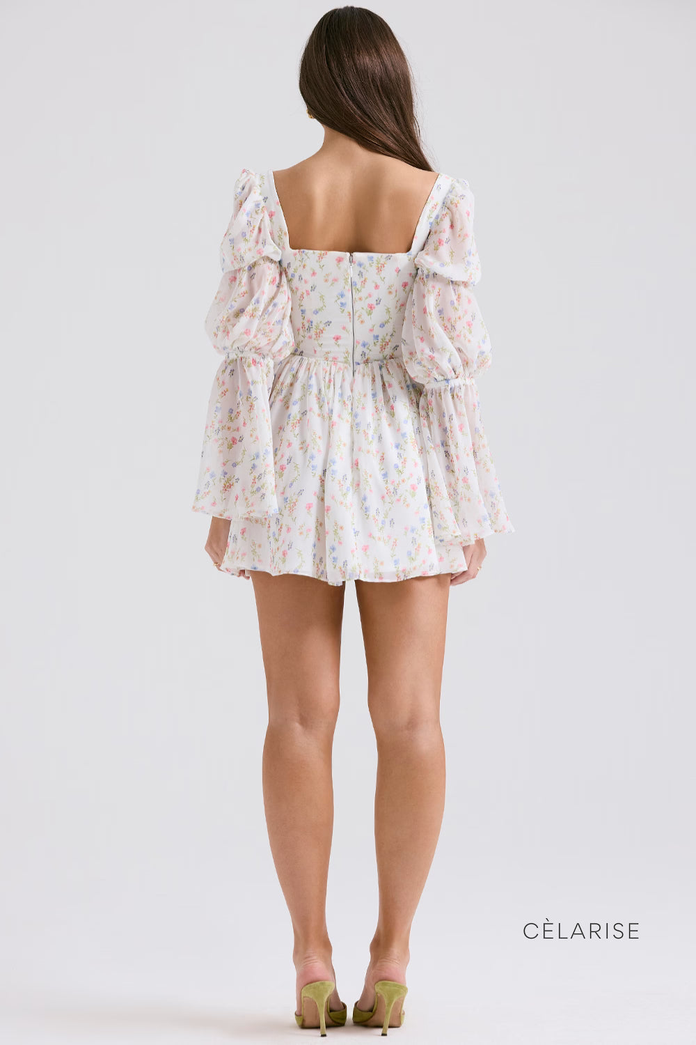 Celarise Chloee Kabarik Kollu Mini Elbise | Beyaz cicekli-PP | Beyaz cicekli-P | Beyaz cicekli-M | Beyaz cicekli-G
