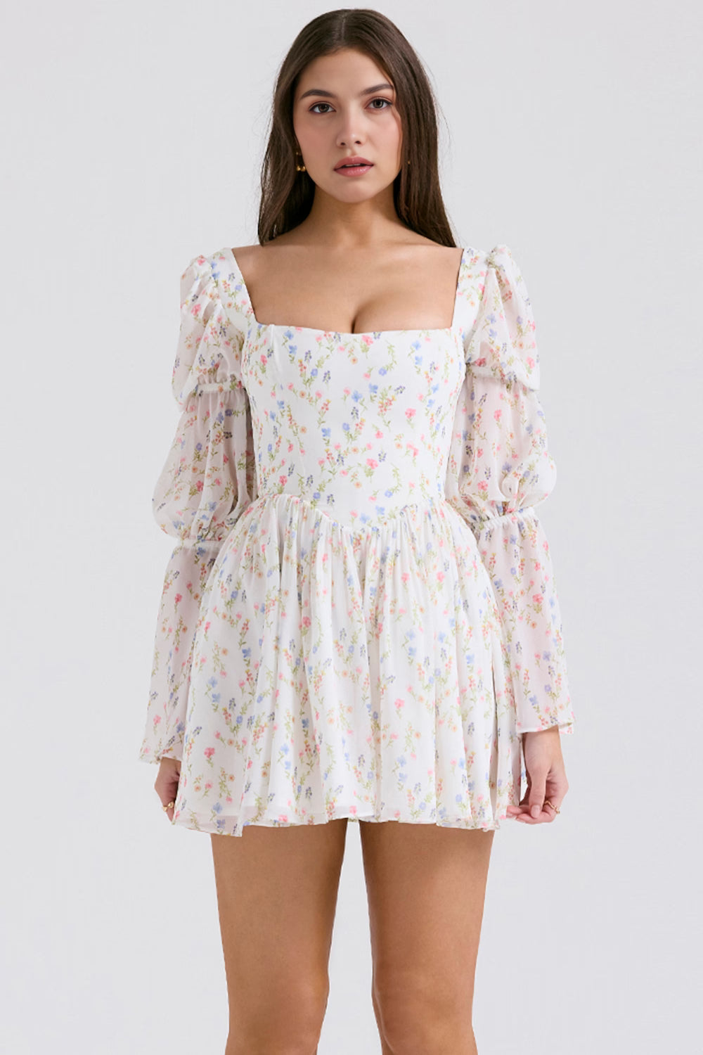 Celarise Chloee Kabarik Kollu Mini Elbise | Beyaz cicekli-PP | Beyaz cicekli-P | Beyaz cicekli-M | Beyaz cicekli-G