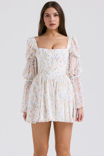 Celarise Chloee Kabarik Kollu Mini Elbise | Beyaz cicekli-PP | Beyaz cicekli-P | Beyaz cicekli-M | Beyaz cicekli-G