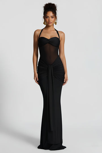 Celarise Cordelia File Detayli Uzun Elbise | Siyah-PP | Siyah-P | Siyah-M | Siyah-G