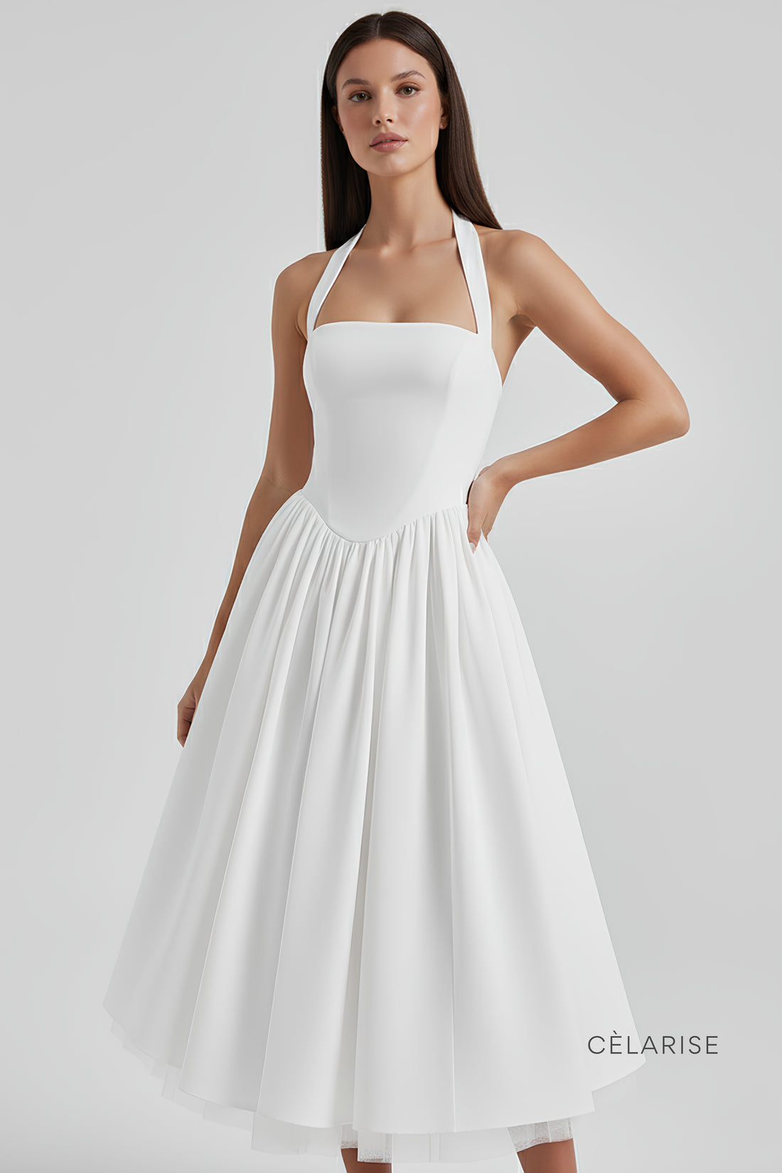 Celarise Cristel Zarif Modelleyici Midi Elbise | Branco-PP | Branco-P | Branco-M | Branco-G