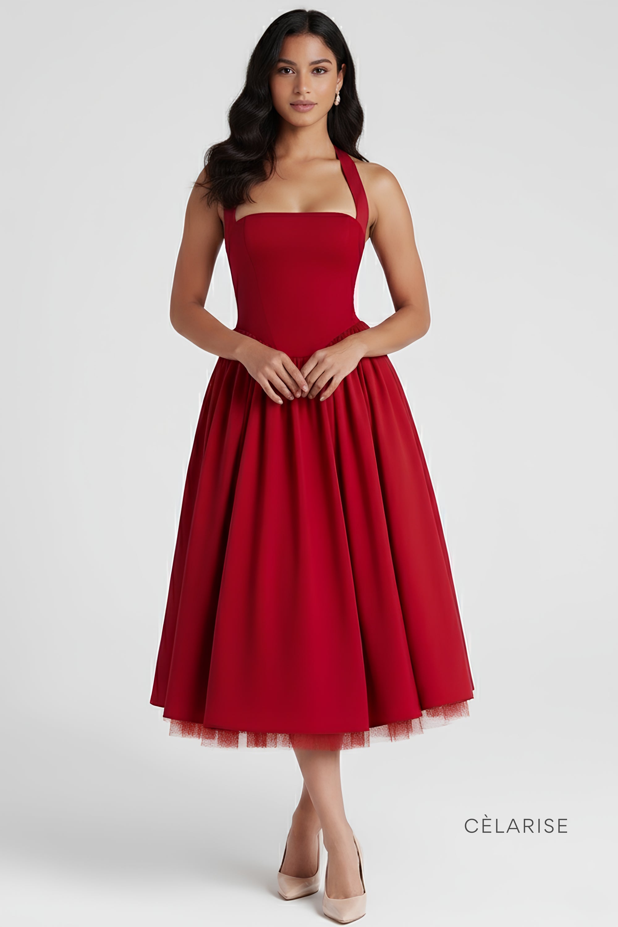 Celarise Cristel Zarif Modelleyici Midi Elbise | Vermelho-PP | Vermelho-P | Vermelho-M | Vermelho-G