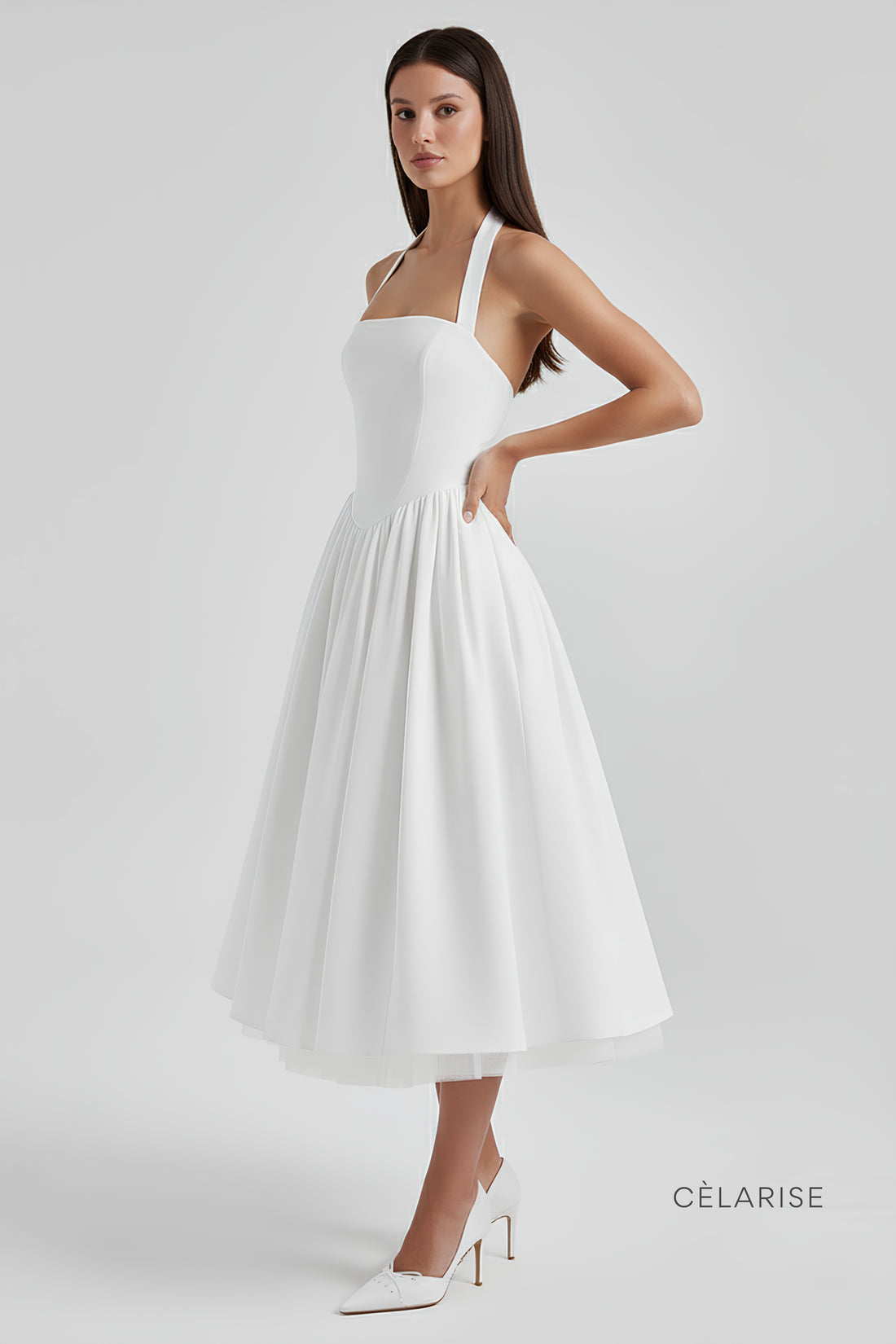 Celarise Cristel Zarif Modelleyici Midi Elbise | Branco-PP | Branco-P | Branco-M | Branco-G