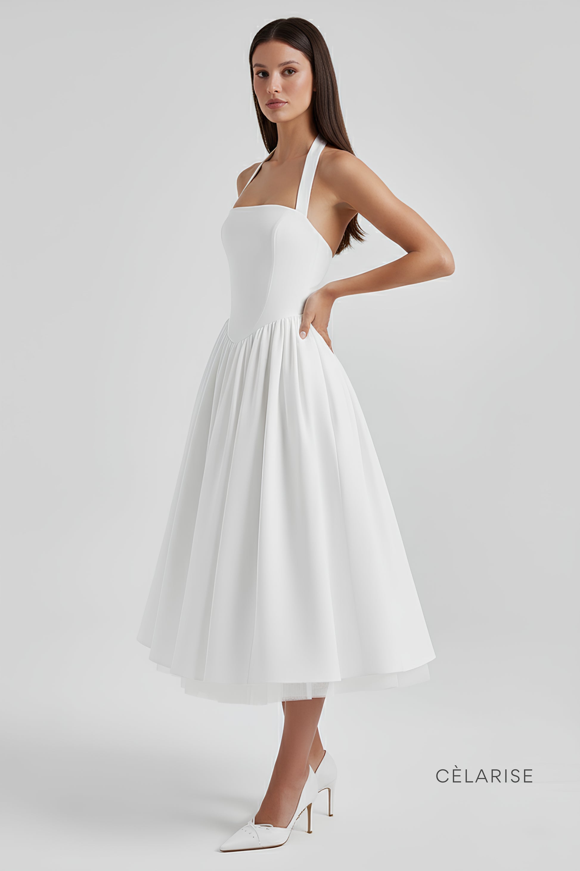 Celarise Cristel Zarif Modelleyici Midi Elbise | Branco-PP | Branco-P | Branco-M | Branco-G