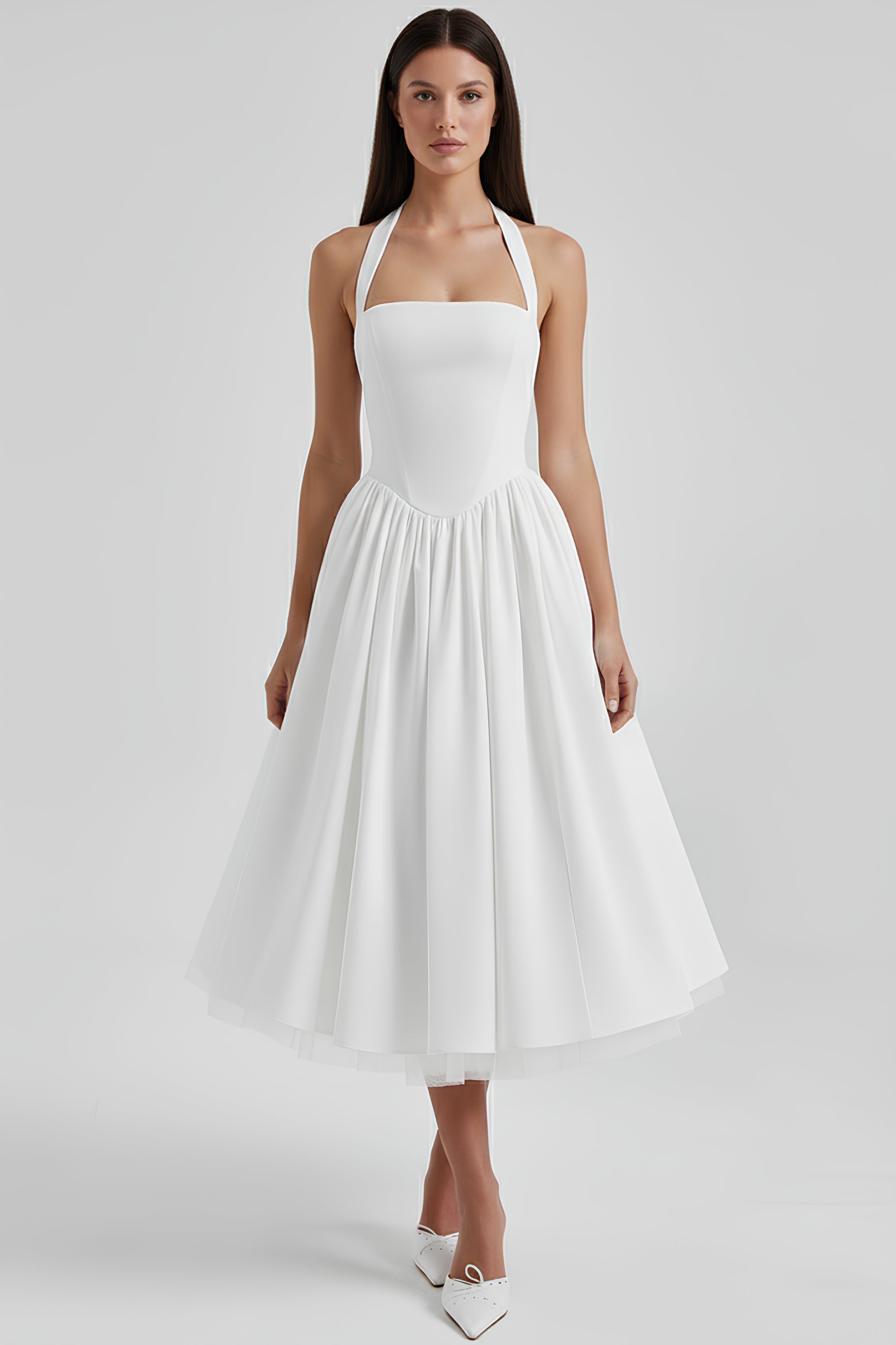 Celarise Cristel Zarif Modelleyici Midi Elbise | Branco-PP | Branco-P | Branco-M | Branco-G