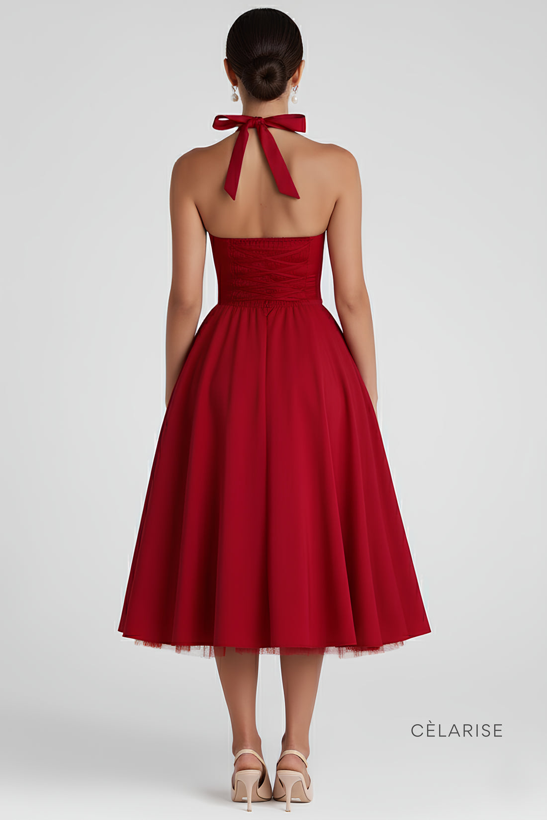 Celarise Cristel Zarif Modelleyici Midi Elbise | Vermelho-PP | Vermelho-P | Vermelho-M | Vermelho-G