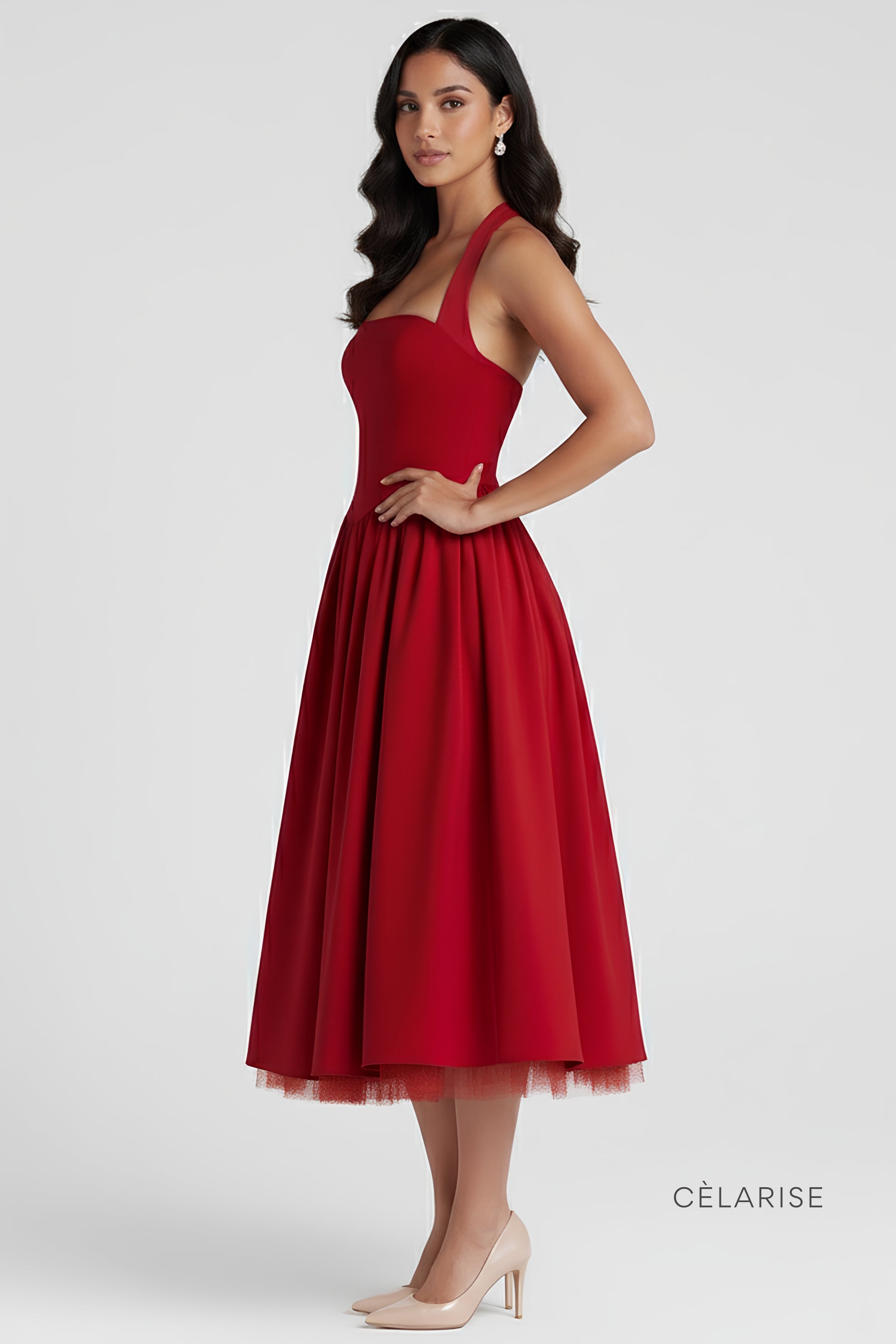 Celarise Cristel Zarif Modelleyici Midi Elbise | Vermelho-PP | Vermelho-P | Vermelho-M | Vermelho-G