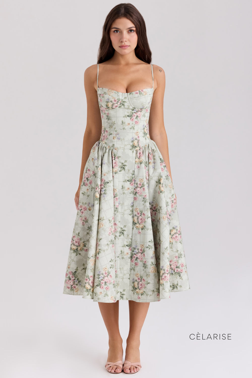 Celarise Genavieve Korse Kesimli Mini Elbise | Cicekli yesil-PP | Cicekli yesil-P | Cicekli yesil-M | Cicekli yesil-G | Cicekli yesil-GG