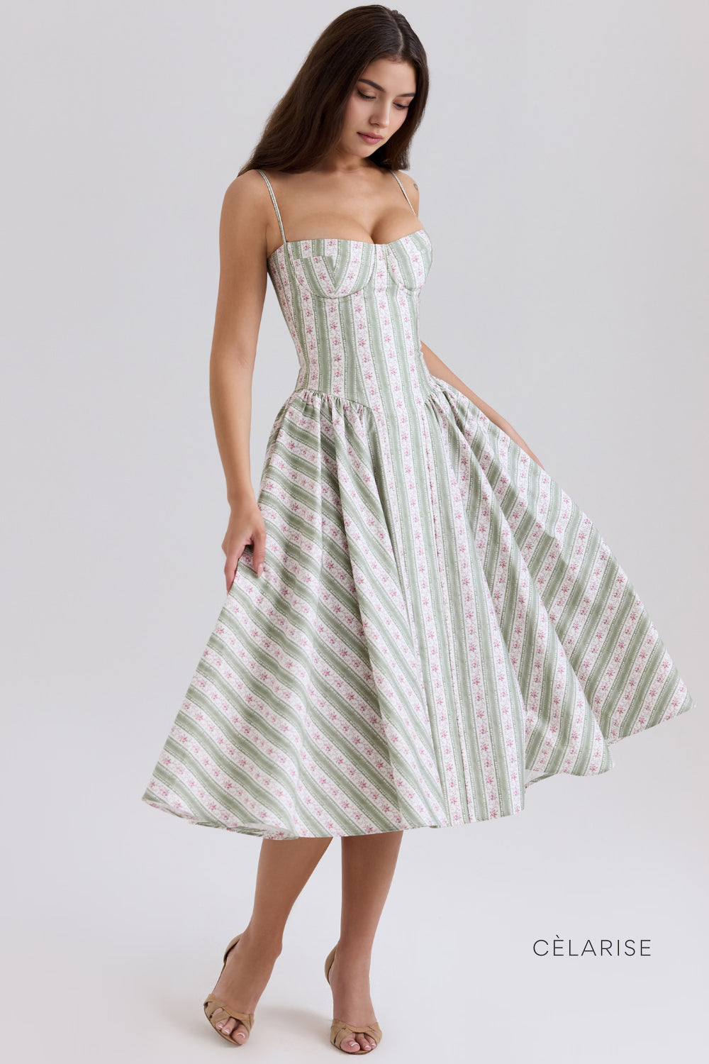 Celarise Genavieve Korse Kesimli Mini Elbise | Provence yesili-PP | Provence yesili-P | Provence yesili-M | Provence yesili-G | Provence yesili-GG