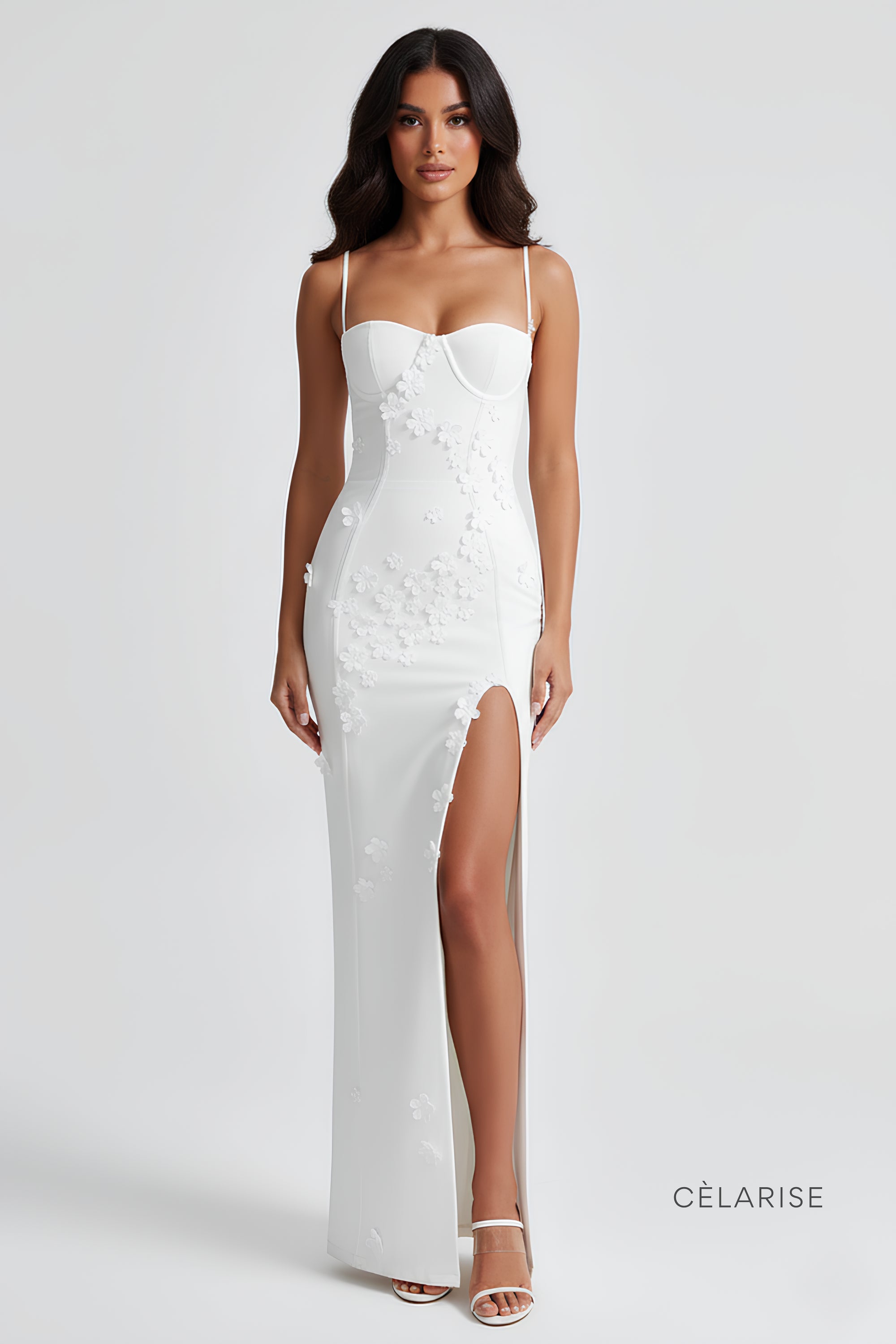 Celarise Idalia Islemeli Cicekli Uzun Elbise | Branco-PP | Branco-P | Branco-M | Branco-G