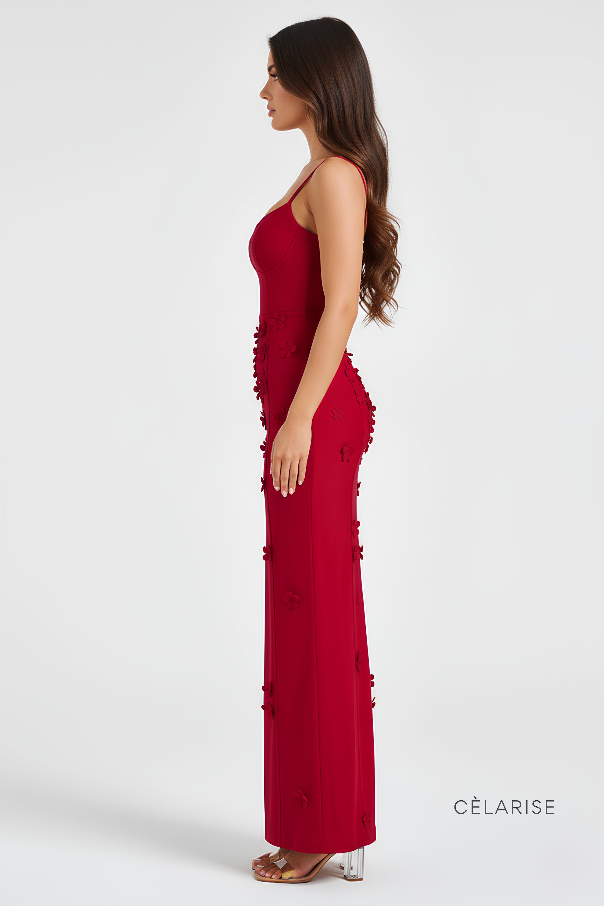Celarise Idalia Islemeli Cicekli Uzun Elbise | Vermelho-PP | Vermelho-P | Vermelho-M | Vermelho-G