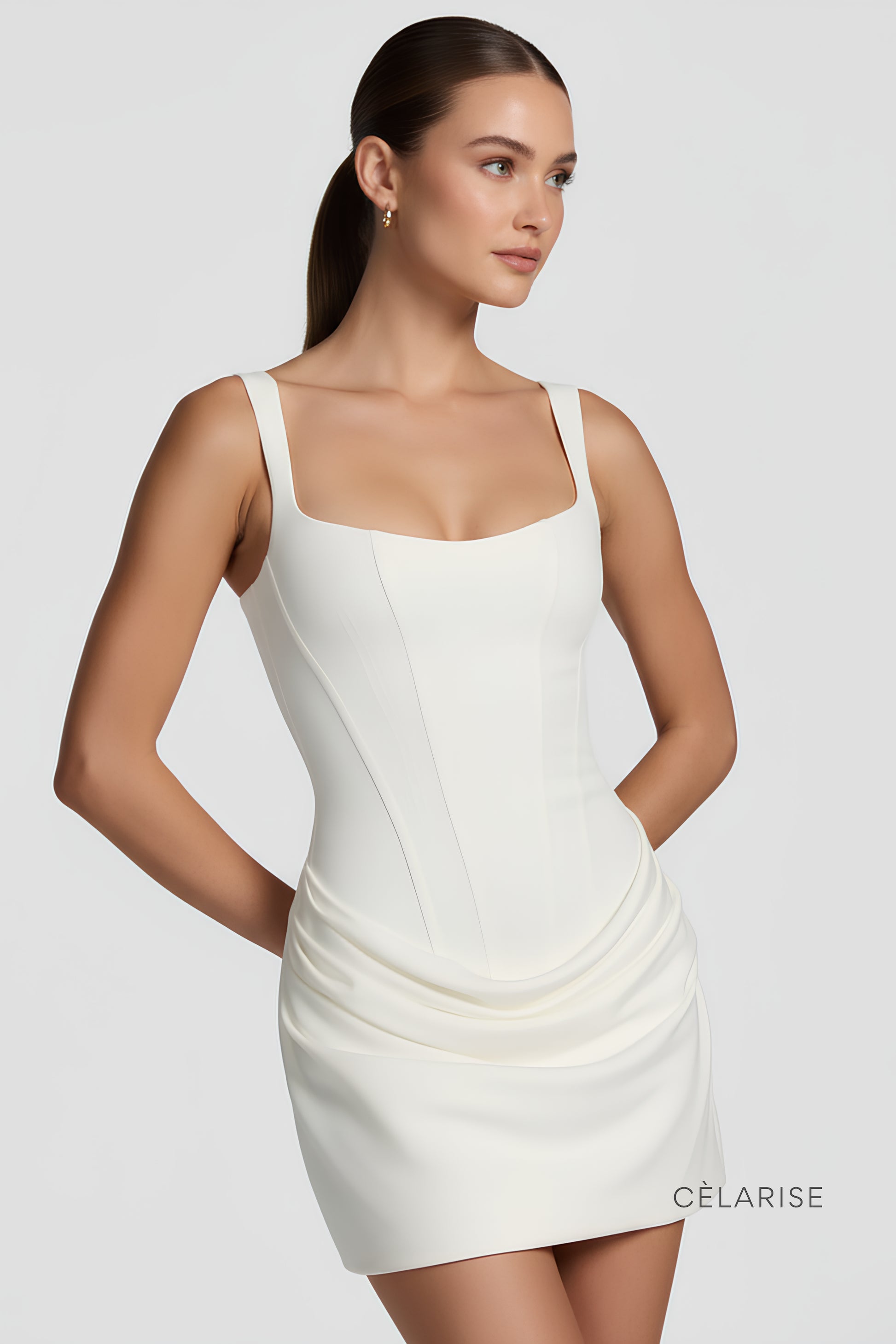 Celarise Ingrid Korse Detayli Pileli Elbise | Beyaz-PP | Beyaz-P | Beyaz-M | Beyaz-G