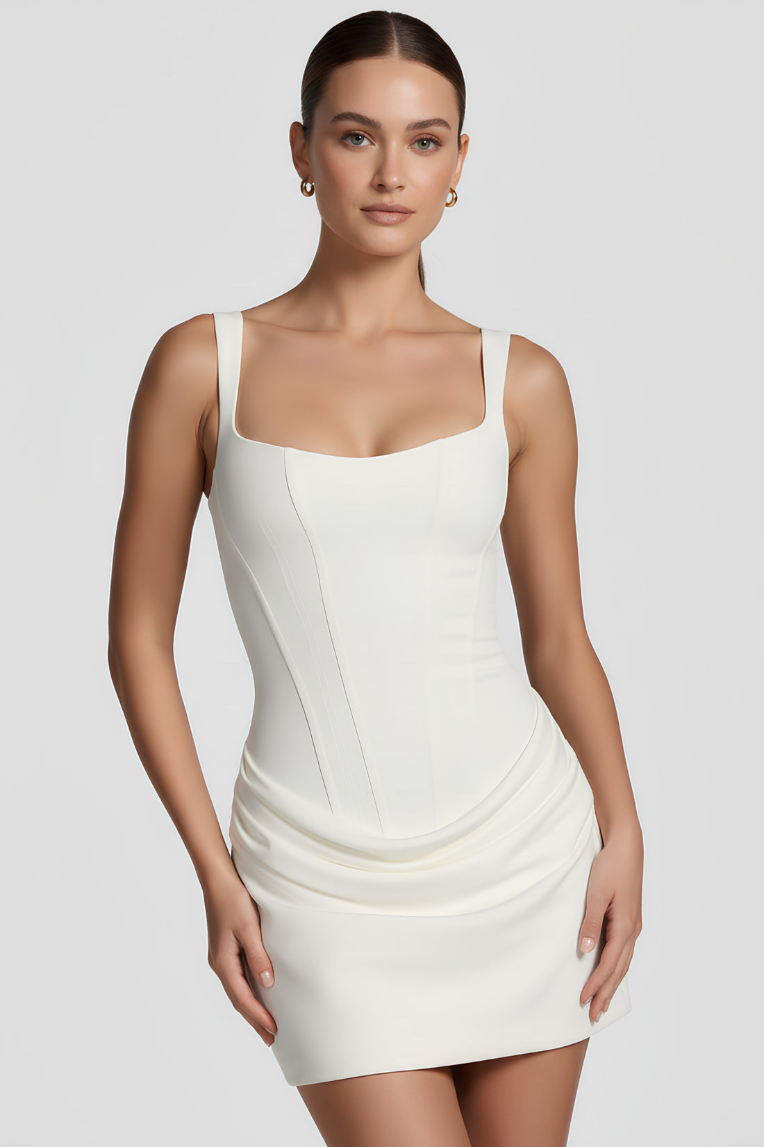 Celarise Ingrid Korse Detayli Pileli Elbise | Beyaz-PP | Beyaz-P | Beyaz-M | Beyaz-G