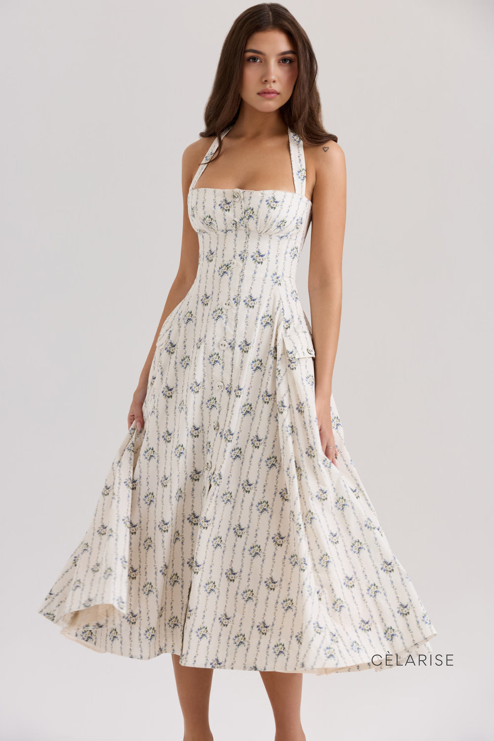 Celarise Jacklynn Buzgulu Halter Midi Elbise | Branco-PP | Branco-P | Branco-M | Branco-G