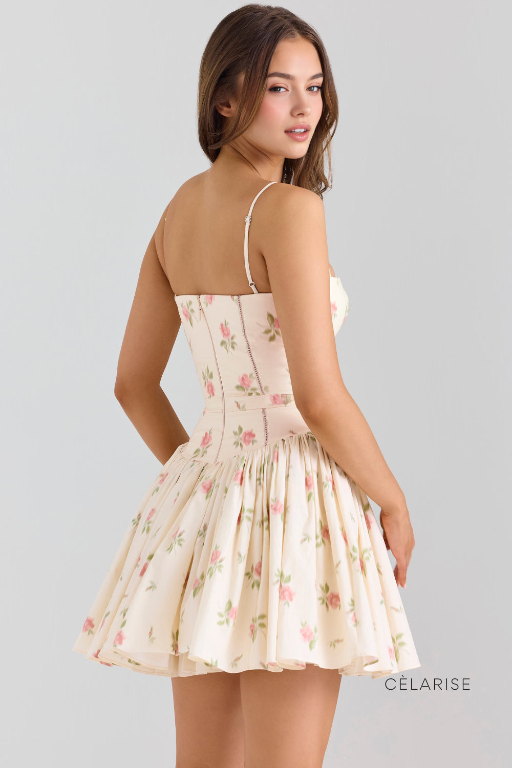 Celarise Jaycee Pileli Cicekli Mini Elbise | Branco floral-PP | Branco floral-P | Branco floral-M | Branco floral-G