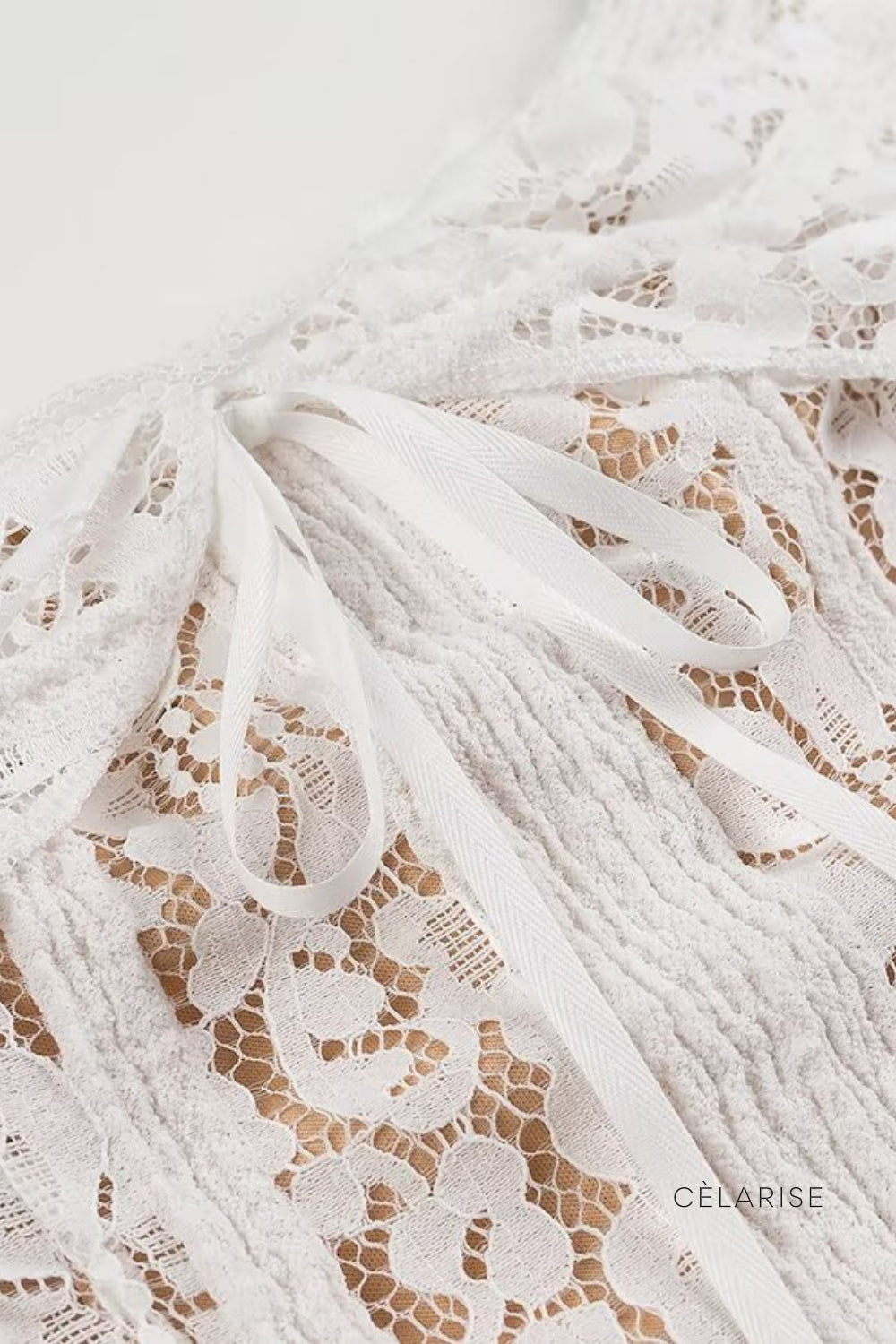 Celarise Jordin Dantel Firfir Mini Elbise | Branco-PP | Branco-P | Branco-M | Branco-G