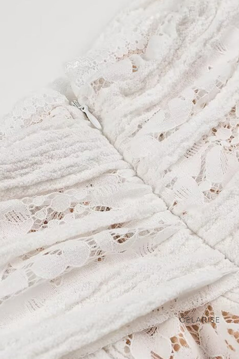 Celarise Jordin Dantel Firfir Mini Elbise | Branco-PP | Branco-P | Branco-M | Branco-G