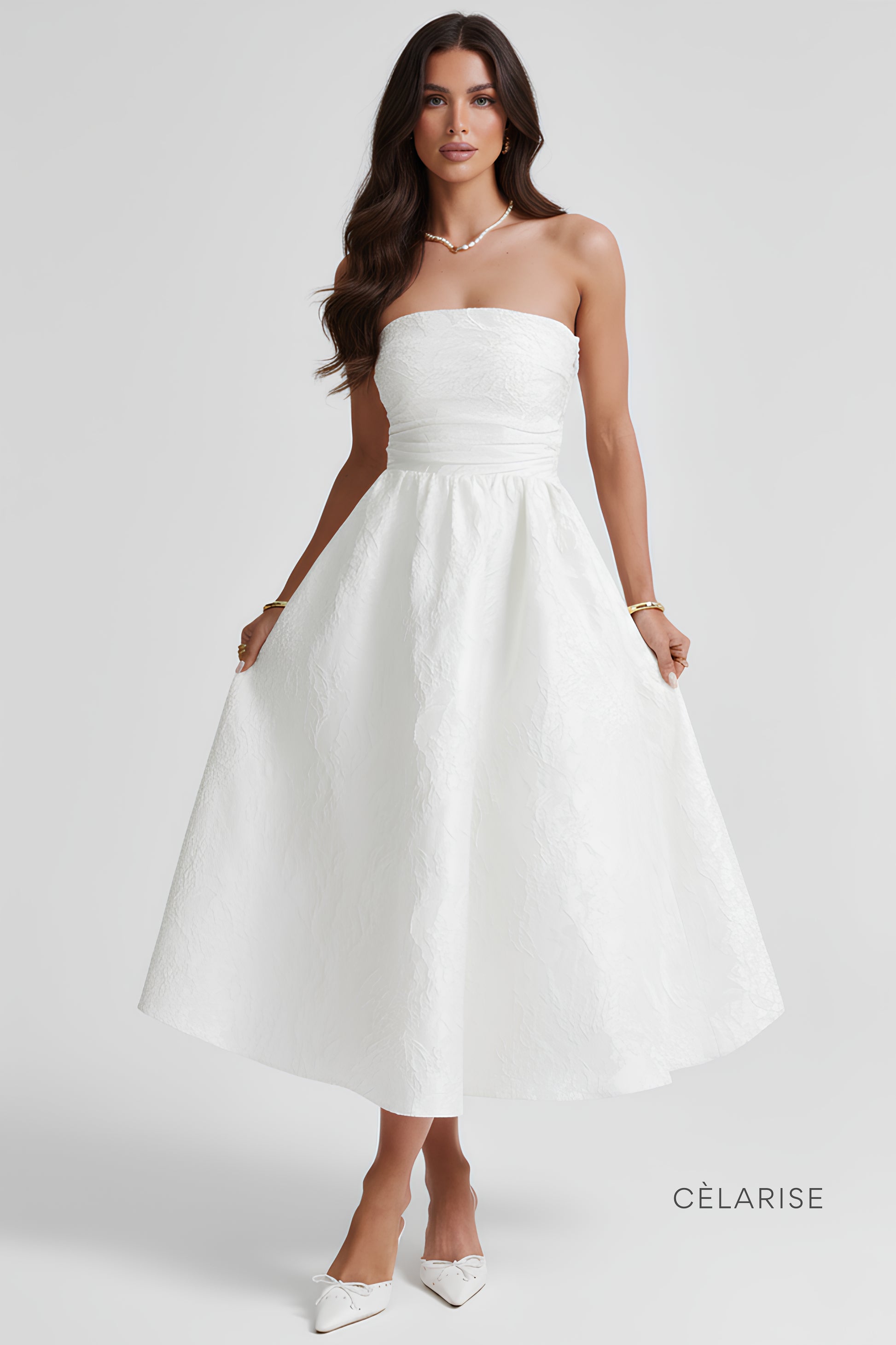 Celarise Kelsey Bustiyer Midi Elbise | Beyaz-PP | Beyaz-P | Beyaz-M | Beyaz-G