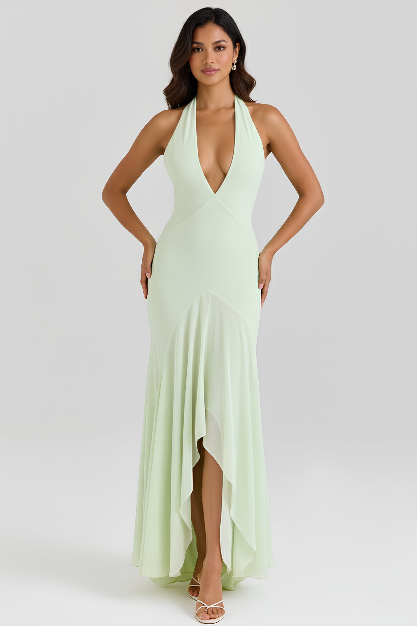 Celarise Kennady Sirt Dekolteli Maksi Elbise | Fistik yesili-PP | Fistik yesili-P | Fistik yesili-M | Fistik yesili-G