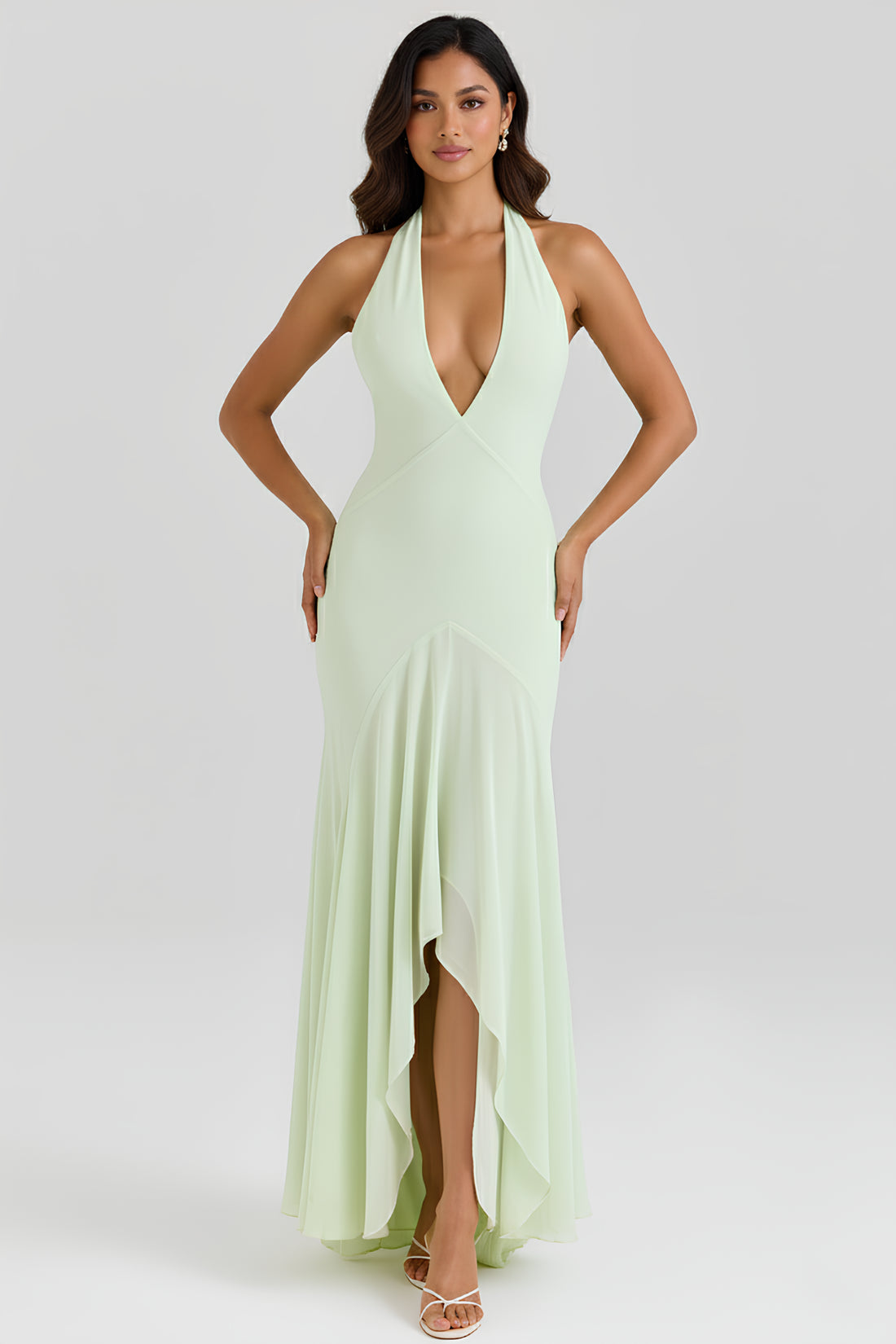 Celarise Kennady Sirt Dekolteli Maksi Elbise | Fistik yesili-PP | Fistik yesili-P | Fistik yesili-M | Fistik yesili-G