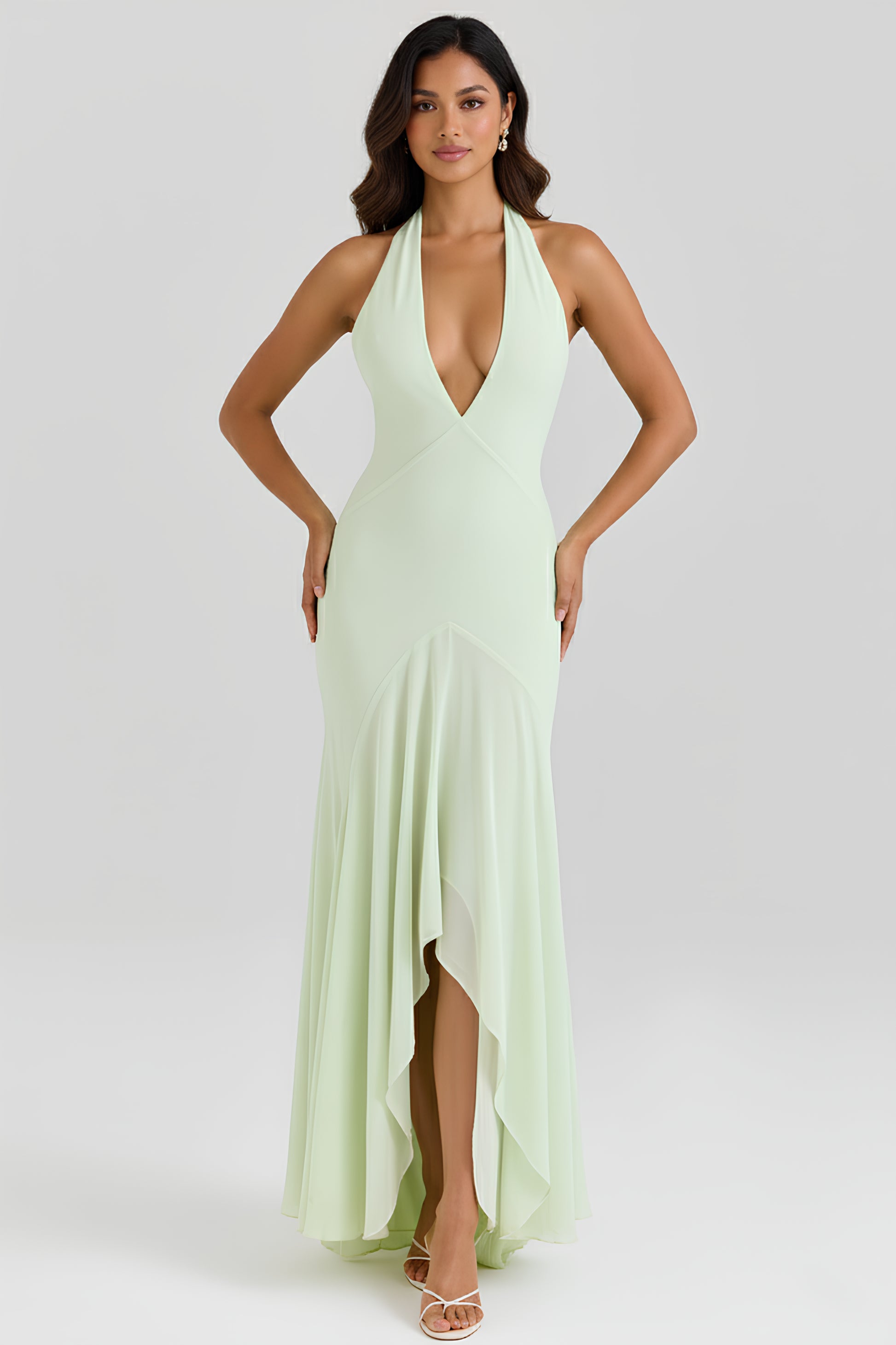 Celarise Kennady Sirt Dekolteli Maksi Elbise | Fistik yesili-PP | Fistik yesili-P | Fistik yesili-M | Fistik yesili-G