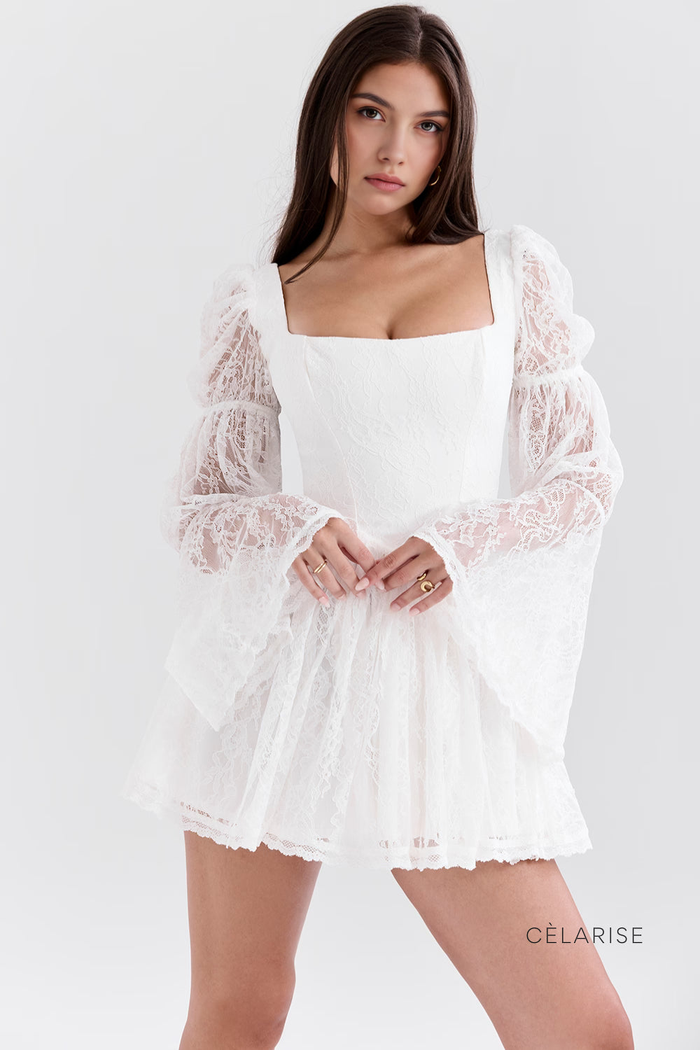 Celarise Laiya Balon Kol Tul Mini Elbise | Beyaz-PP | Beyaz-P | Beyaz-M | Beyaz-G