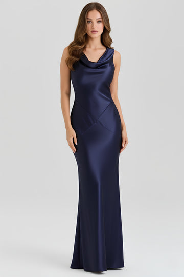 Celarise Miller Sirt Dekolteli Uzun Elbise | Lacivert-PP | Lacivert-P | Lacivert-M | Lacivert-G