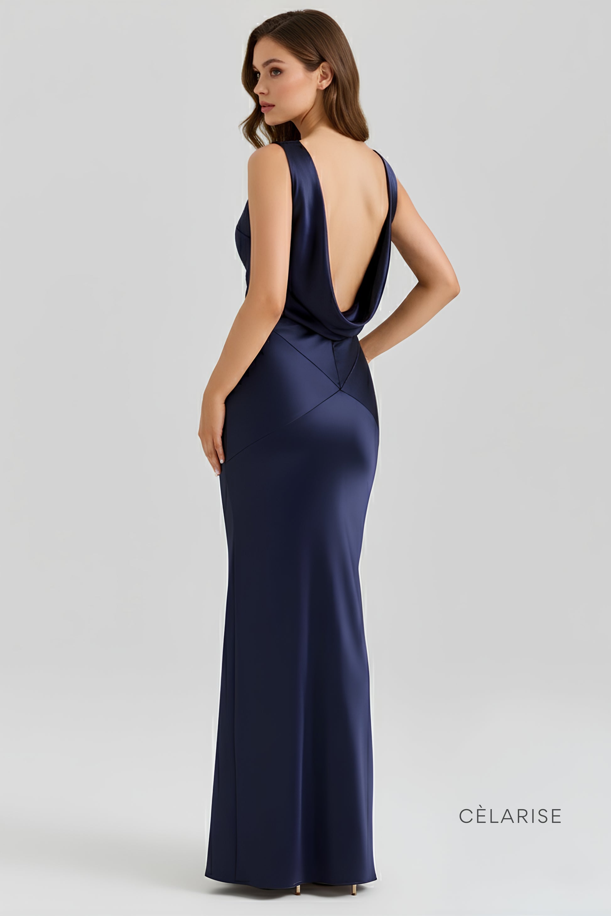 Celarise Miller Sirt Dekolteli Uzun Elbise | Lacivert-PP | Lacivert-P | Lacivert-M | Lacivert-G