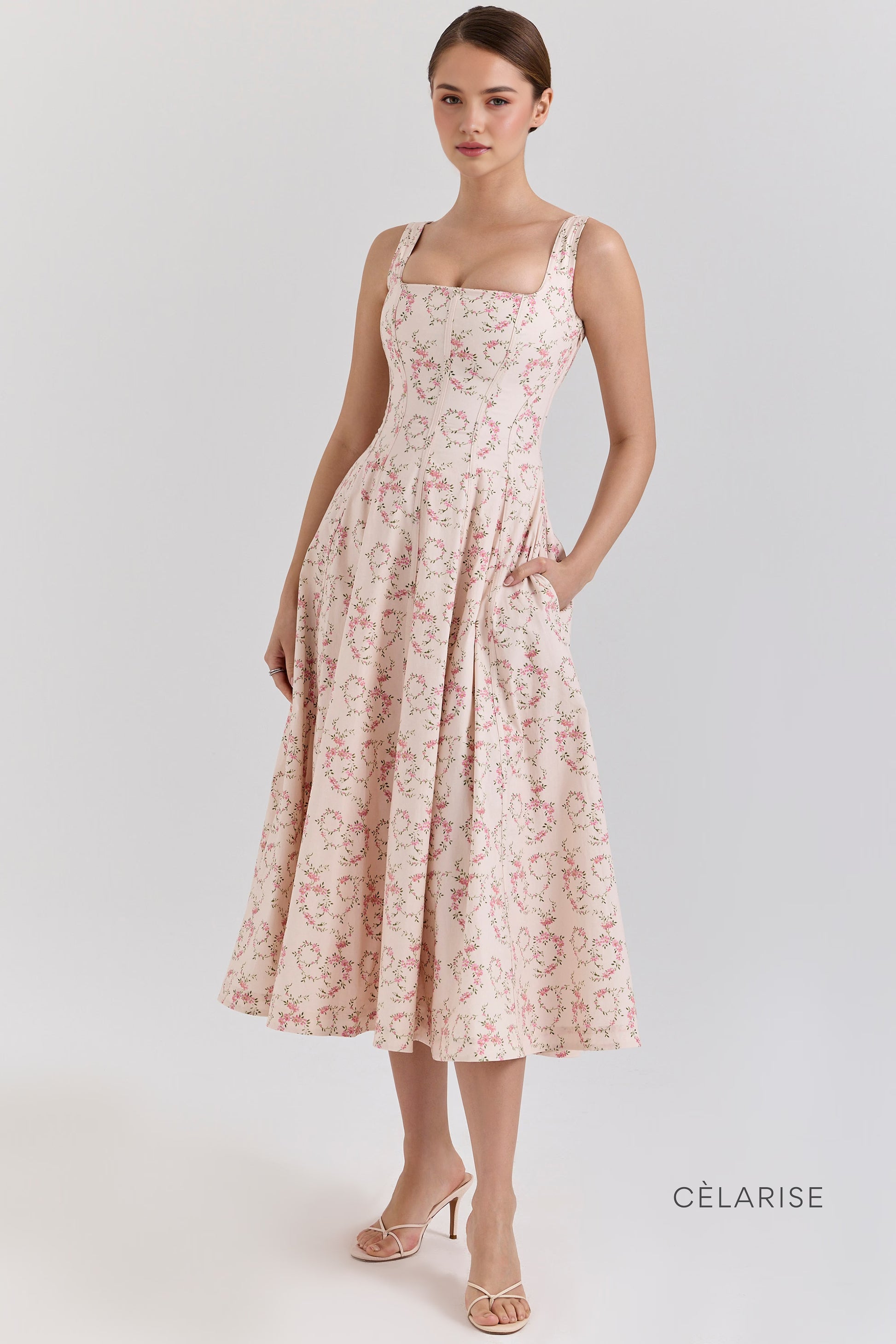 Celarise Sora Korse Detayli Midi Elbise | Pembe-PP | Pembe-P | Pembe-M | Pembe-G