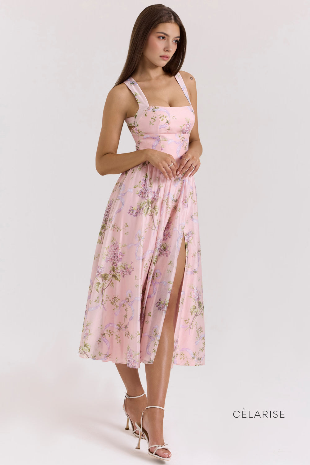 Celarise Sterling Romantik Cicekli Midi Elbise | Pembe cicekli-PP | Pembe cicekli-P | Pembe cicekli-M | Pembe cicekli-G